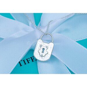 Tiffany & Co. Vintage Lock Necklace Hammered Crest Keyhole Pendant in Silver 16"